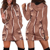 Hawaii Maile Lei Hoodie Dress With Brown Monstera Pattern LT05 - Polynesian Pride