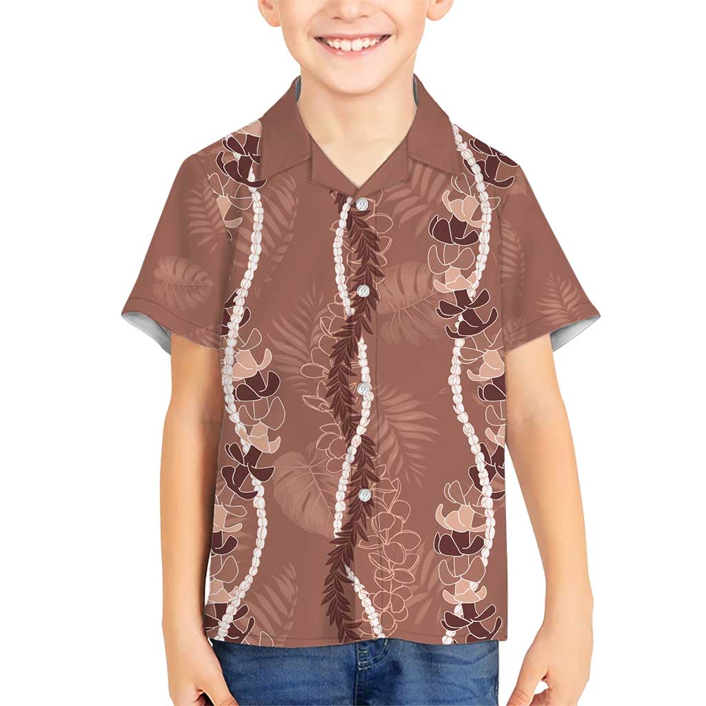 Hawaii Maile Lei Kid Hawaiian Shirt With Brown Monstera Pattern LT05 Kid Brown - Polynesian Pride