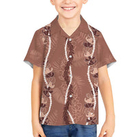 Hawaii Maile Lei Kid Hawaiian Shirt With Brown Monstera Pattern LT05 Kid Brown - Polynesian Pride