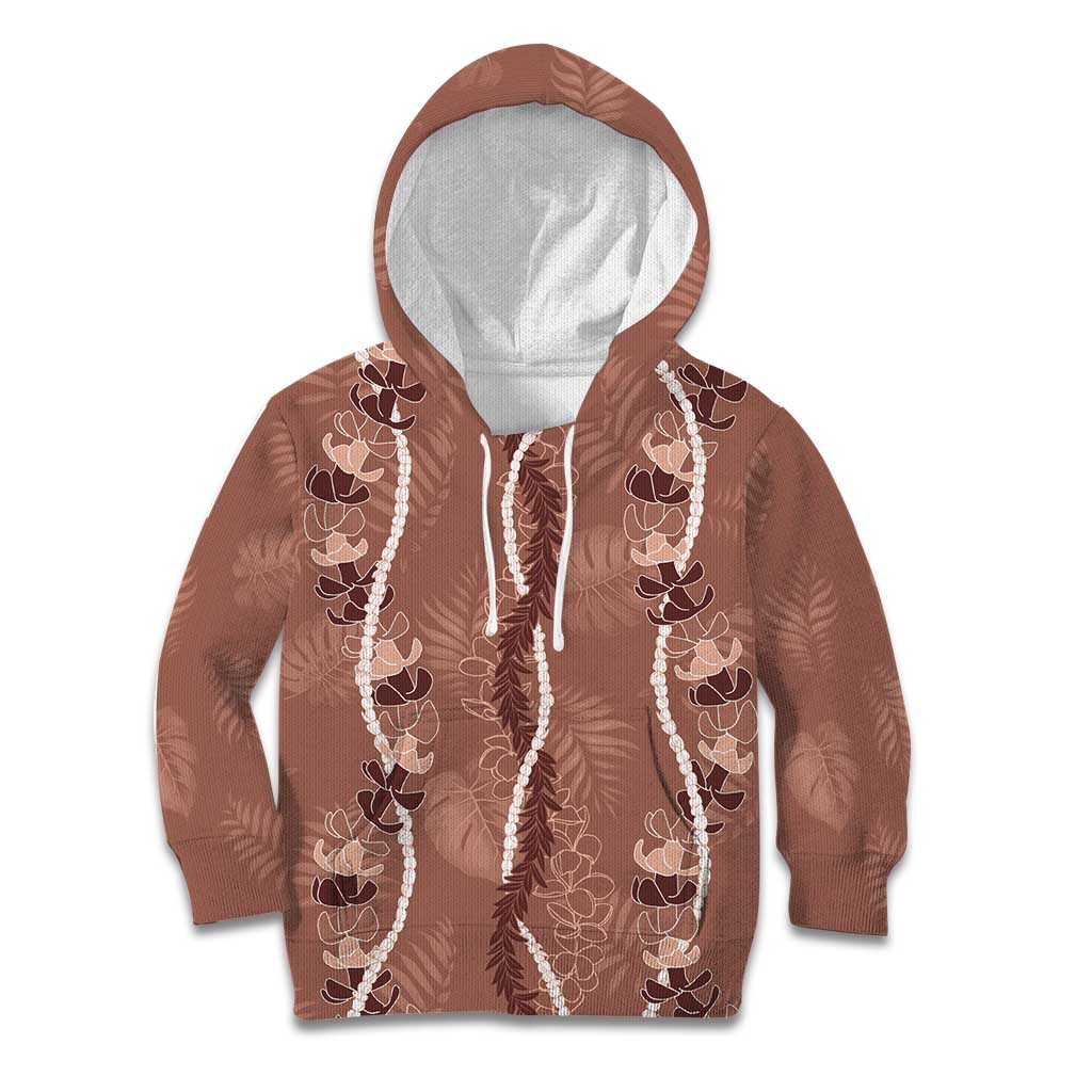 Hawaii Maile Lei Kid Hoodie With Brown Monstera Pattern LT05 Hoodie Brown - Polynesian Pride