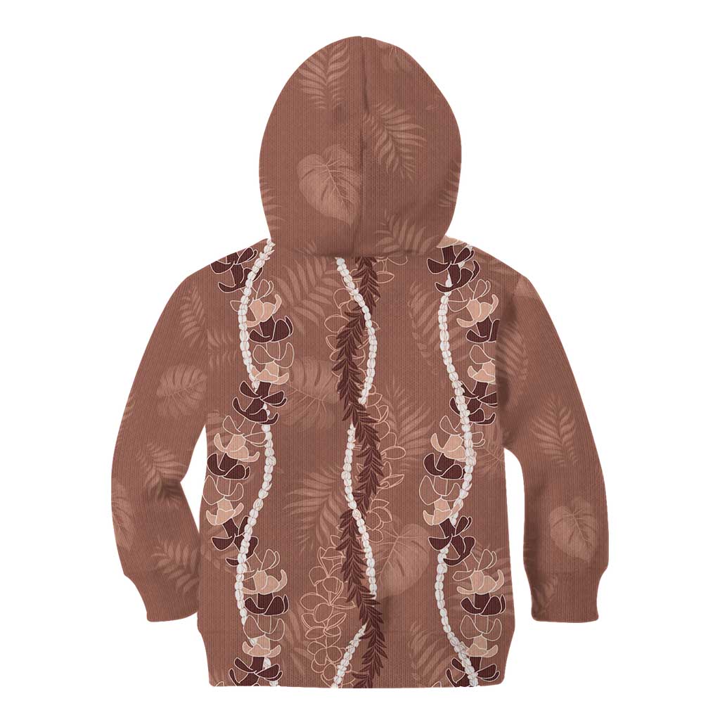 Hawaii Maile Lei Kid Hoodie With Brown Monstera Pattern LT05 - Polynesian Pride