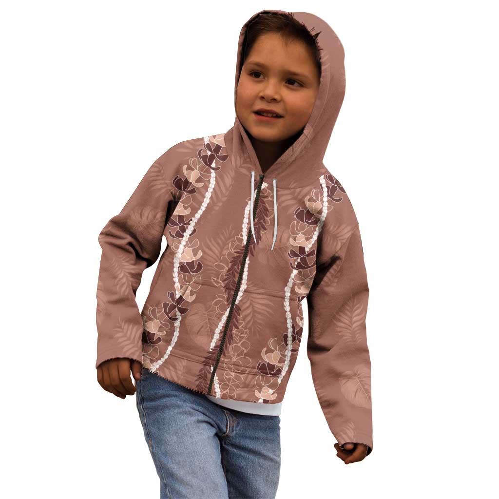 Hawaii Maile Lei Kid Hoodie With Brown Monstera Pattern LT05 - Polynesian Pride