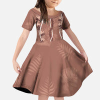 Hawaii Maile Lei Kid Short Sleeve Dress With Brown Monstera Pattern LT05 KID Brown - Polynesian Pride
