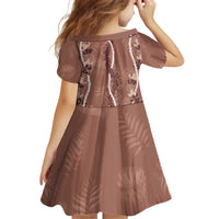 Hawaii Maile Lei Kid Short Sleeve Dress With Brown Monstera Pattern LT05 - Polynesian Pride