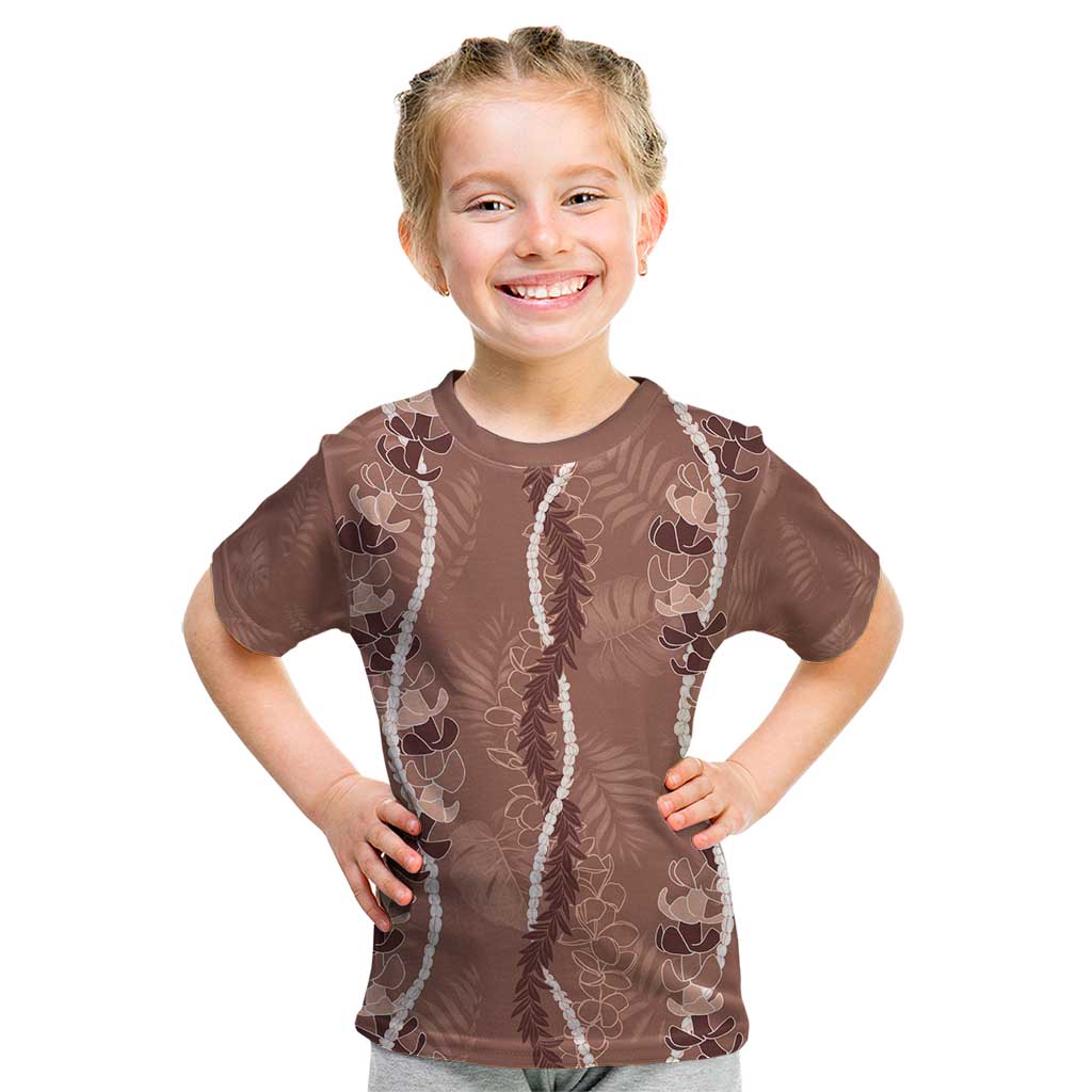 Hawaii Maile Lei Kid T Shirt With Brown Monstera Pattern LT05 Brown - Polynesian Pride