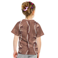 Hawaii Maile Lei Kid T Shirt With Brown Monstera Pattern LT05 - Polynesian Pride