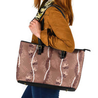 Hawaii Maile Lei Leather Tote Bag With Brown Monstera Pattern LT05 Brown - Polynesian Pride