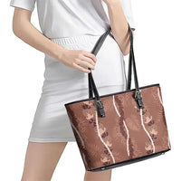 Hawaii Maile Lei Leather Tote Bag With Brown Monstera Pattern LT05 - Polynesian Pride