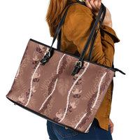 Hawaii Maile Lei Leather Tote Bag With Brown Monstera Pattern LT05 - Polynesian Pride