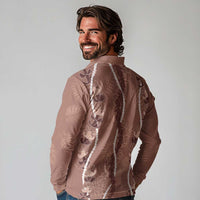Hawaii Maile Lei Long Sleeve Polo Shirt With Brown Monstera Pattern