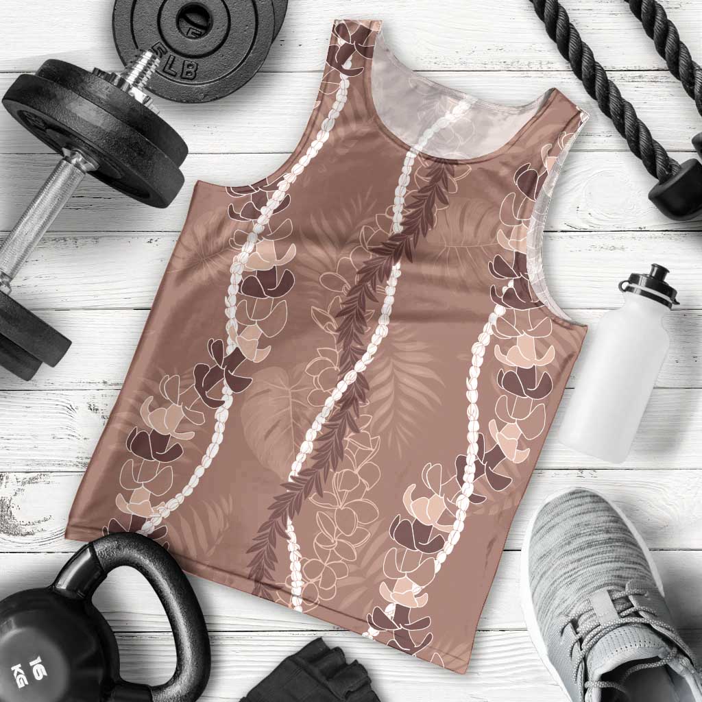 Hawaii Maile Lei Men Tank Top With Brown Monstera Pattern