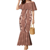 Hawaii Maile Lei Mermaid Dress With Brown Monstera Pattern LT05 Women Brown - Polynesian Pride