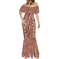 Hawaii Maile Lei Mermaid Dress With Brown Monstera Pattern LT05 - Polynesian Pride