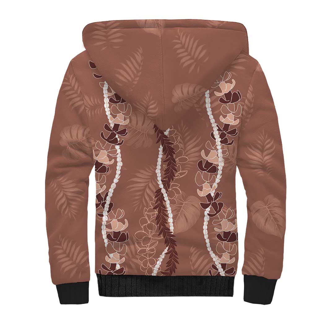 Hawaii Maile Lei Sherpa Hoodie With Brown Monstera Pattern LT05 - Polynesian Pride