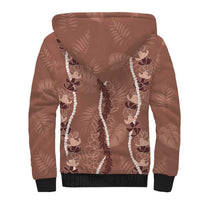 Hawaii Maile Lei Sherpa Hoodie With Brown Monstera Pattern LT05 - Polynesian Pride