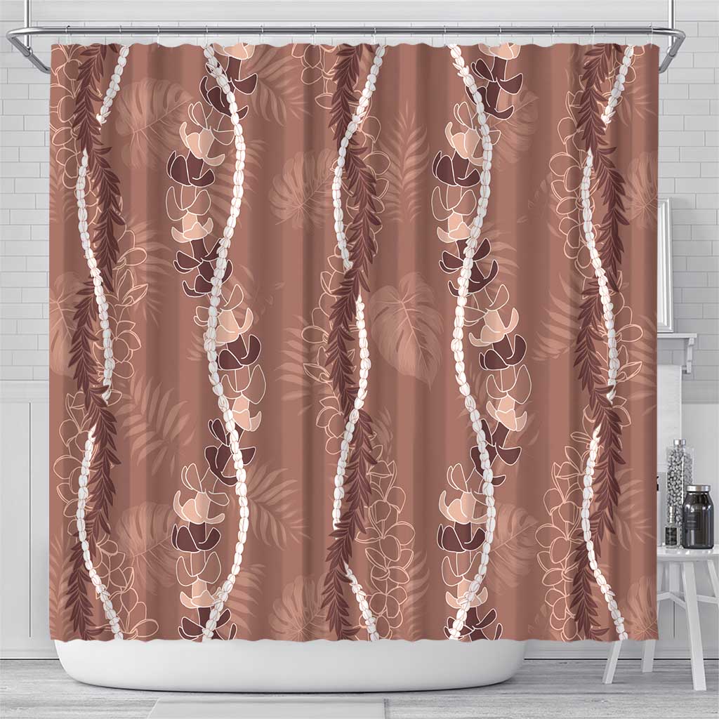 Hawaii Maile Lei Shower Curtain With Brown Monstera Pattern LT05 - Polynesian Pride