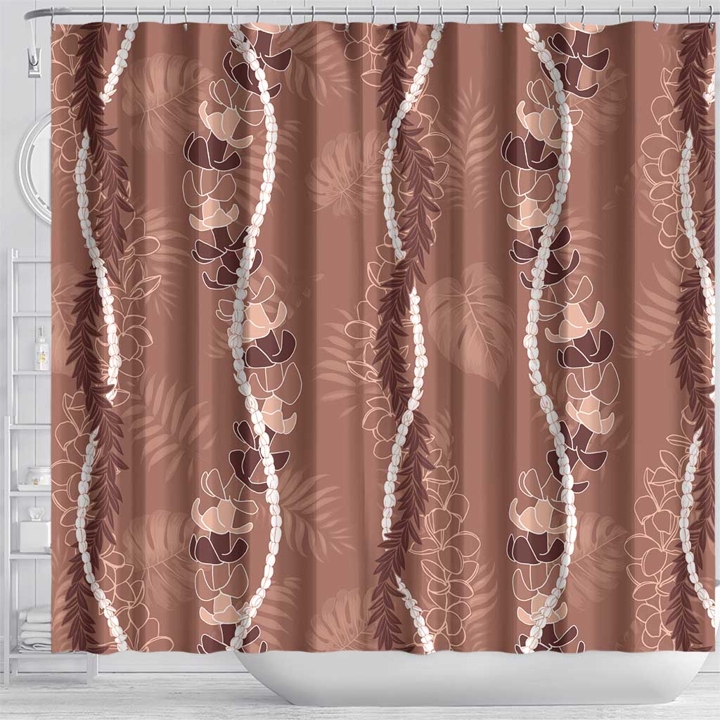 Hawaii Maile Lei Shower Curtain With Brown Monstera Pattern LT05 - Polynesian Pride