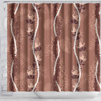 Hawaii Maile Lei Shower Curtain With Brown Monstera Pattern LT05 - Polynesian Pride