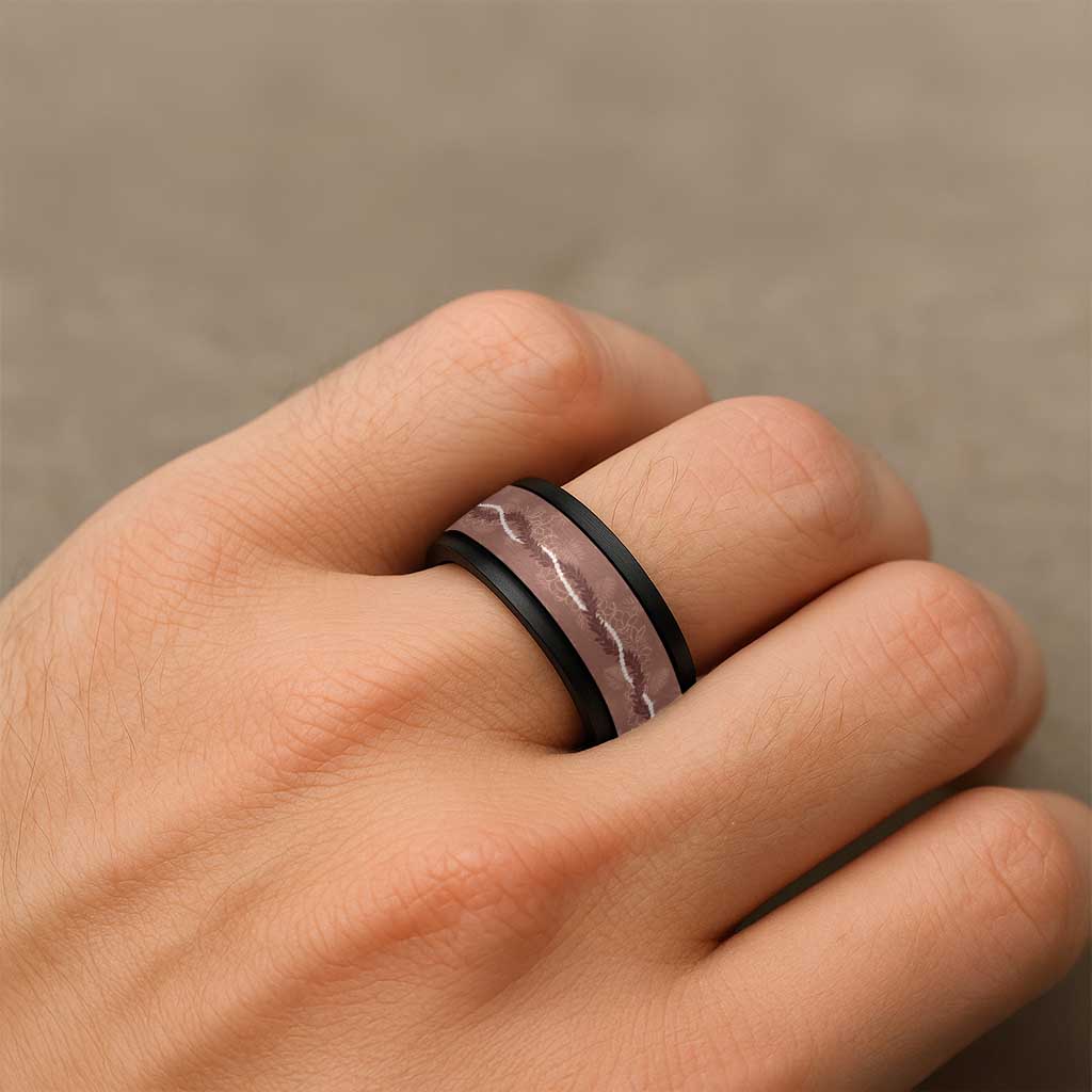 Hawaii Maile Lei Spinner Ring With Brown Monstera Pattern - Polynesian Pride