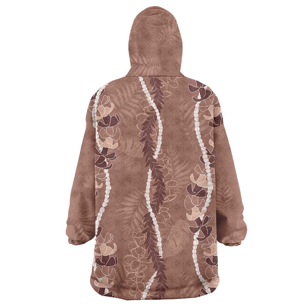Hawaii Maile Lei Wearable Blanket Hoodie With Brown Monstera Pattern