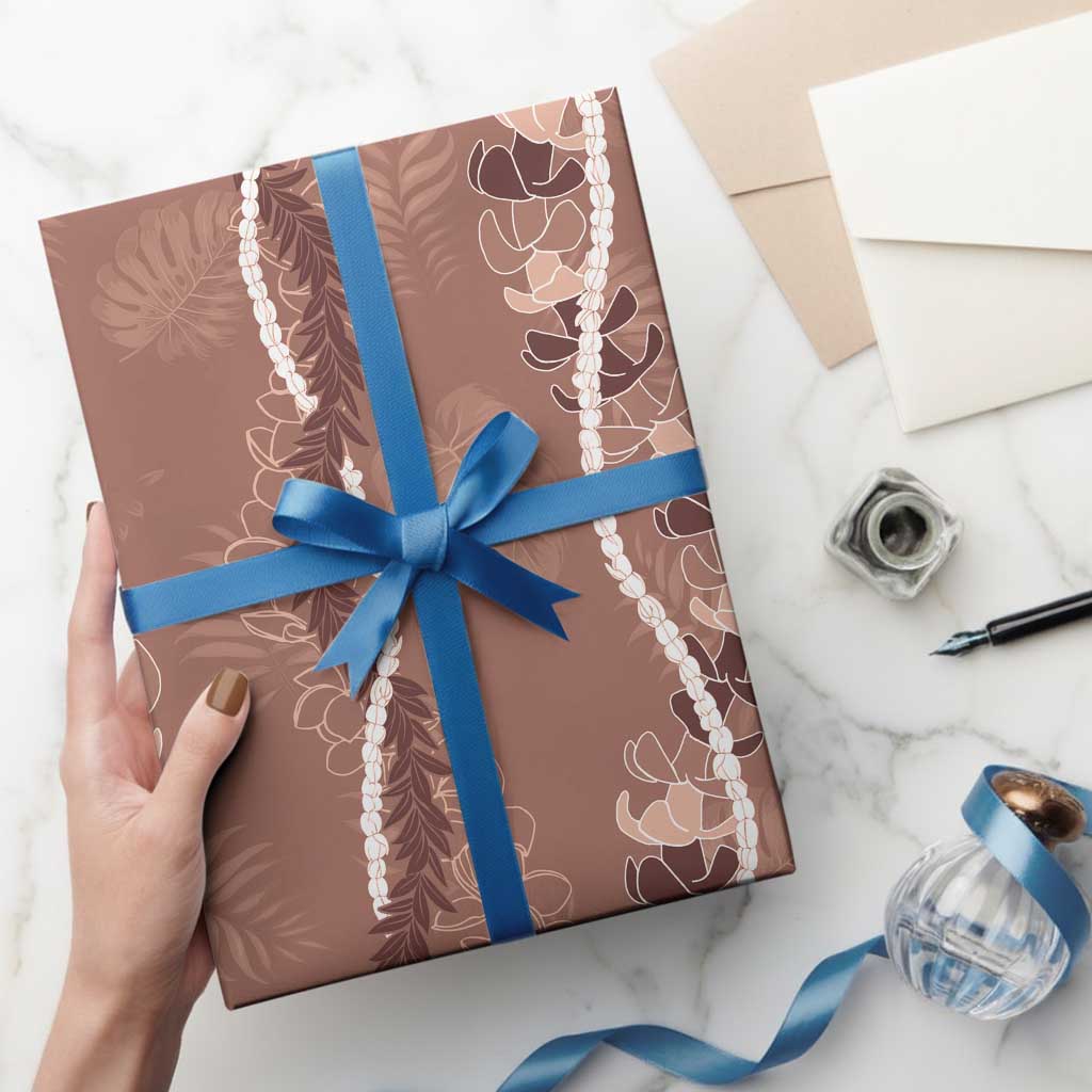 Hawaii Maile Lei Wrapping Paper With Brown Monstera Pattern - Polynesian Pride