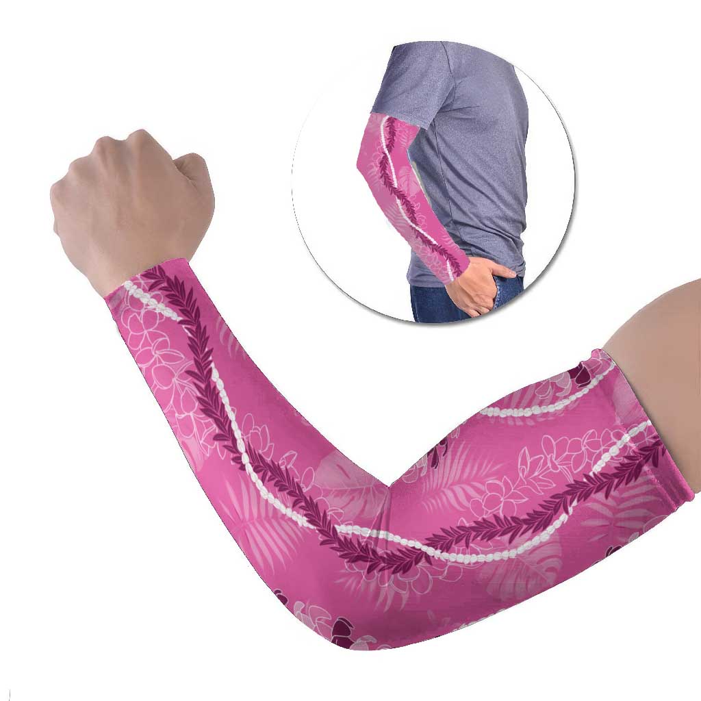 Hawaii Maile Lei Arm Sleeves With Pink Monstera Pattern - Polynesian Pride