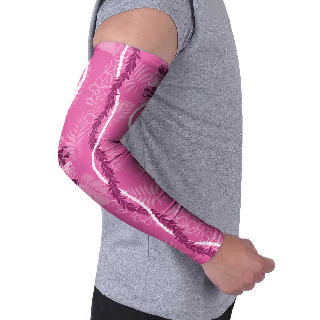 Hawaii Maile Lei Arm Sleeves With Pink Monstera Pattern - Polynesian Pride