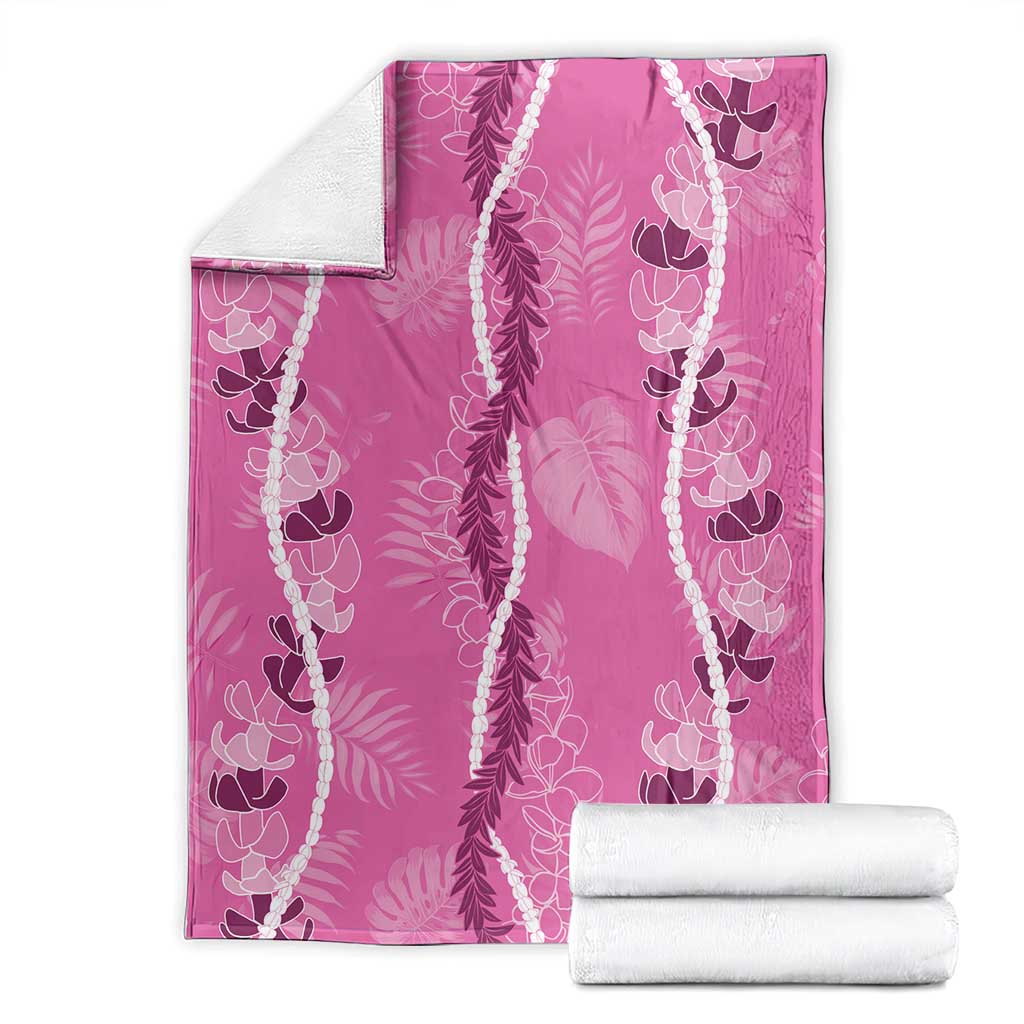 Hawaii Maile Lei Blanket With Pink Monstera Pattern