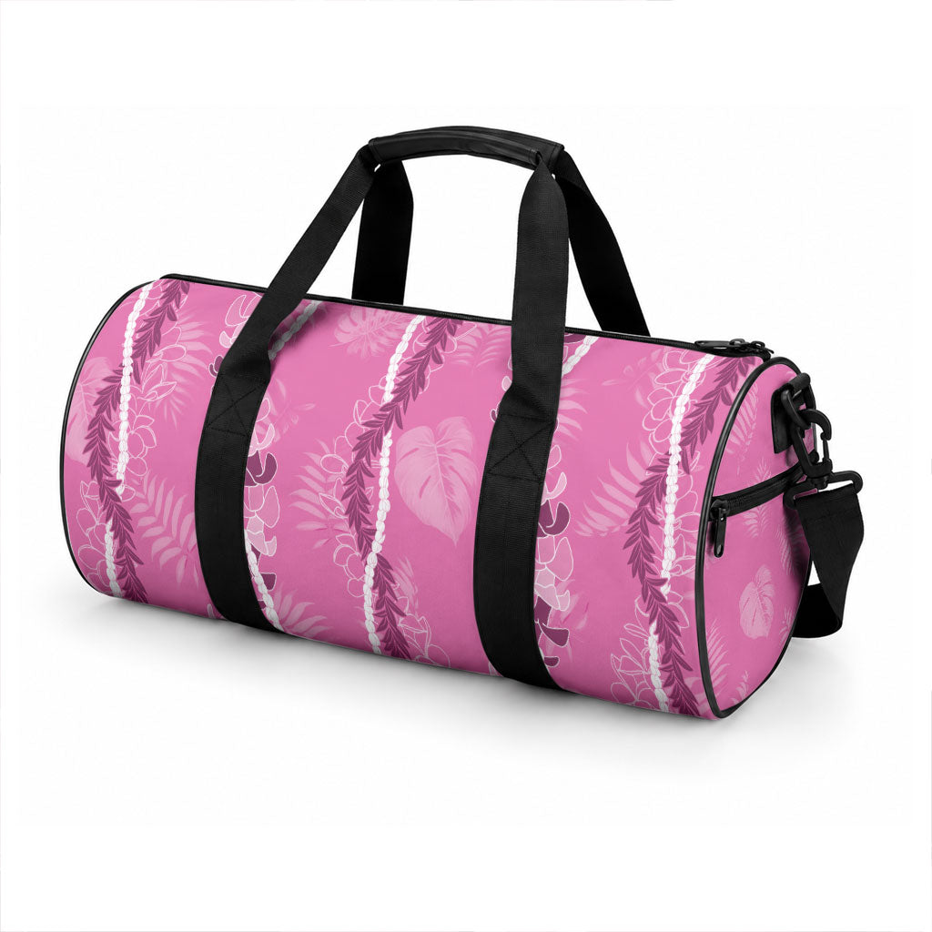 Hawaii Maile Lei Duffle Bag With Pink Monstera Pattern LT05 - Polynesian Pride
