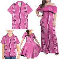 Hawaii Maile Lei Family Matching Off Shoulder Maxi Dress and Hawaiian Shirt With Pink Monstera Pattern LT05 - Polynesian Pride