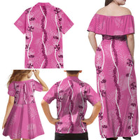 Hawaii Maile Lei Family Matching Off Shoulder Maxi Dress and Hawaiian Shirt With Pink Monstera Pattern LT05 - Polynesian Pride