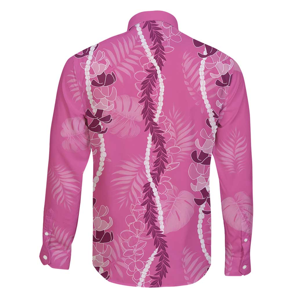 Hawaii Maile Lei Family Matching Off Shoulder Maxi Dress and Hawaiian Shirt With Pink Monstera Pattern LT05 - Polynesian Pride