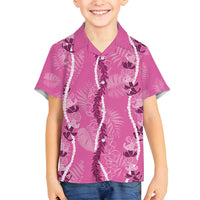 Hawaii Maile Lei Family Matching Off Shoulder Maxi Dress and Hawaiian Shirt With Pink Monstera Pattern LT05 Son's Shirt Pink - Polynesian Pride
