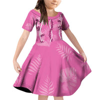 Hawaii Maile Lei Family Matching Off Shoulder Short Dress and Hawaiian Shirt With Pink Monstera Pattern