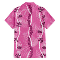 Hawaii Maile Lei Family Matching Off Shoulder Short Dress and Hawaiian Shirt With Pink Monstera Pattern