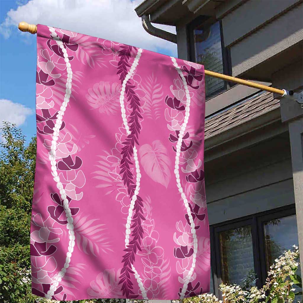 Hawaii Maile Lei Garden Flag With Pink Monstera Pattern LT05 - Polynesian Pride