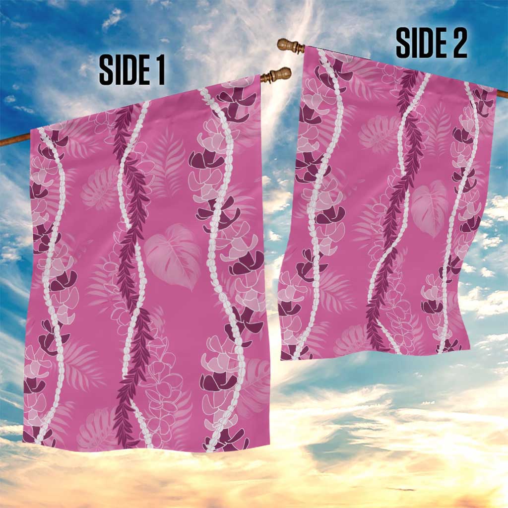 Hawaii Maile Lei Garden Flag With Pink Monstera Pattern LT05 - Polynesian Pride