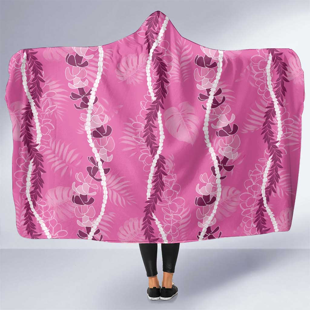 Hawaii Maile Lei Hooded Blanket With Pink Monstera Pattern LT05 One Size Pink - Polynesian Pride