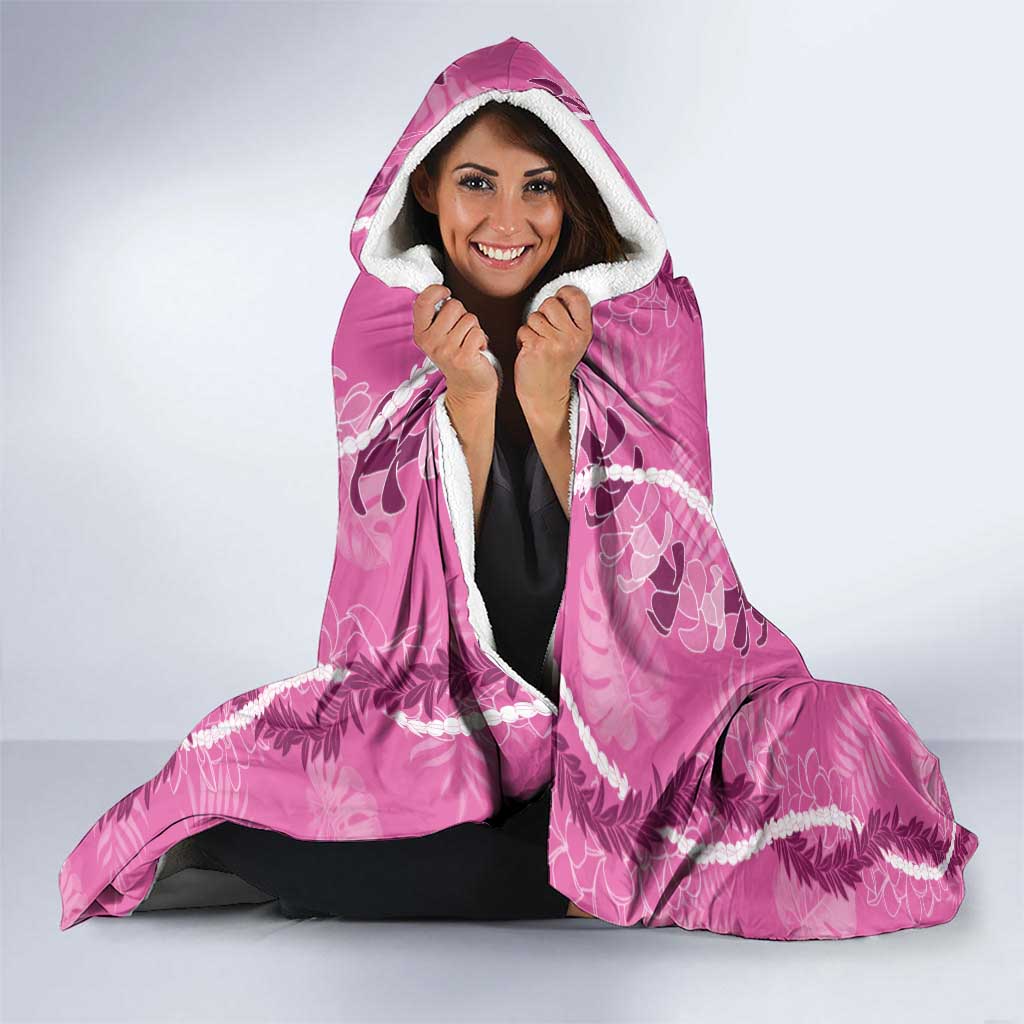 Hawaii Maile Lei Hooded Blanket With Pink Monstera Pattern LT05 - Polynesian Pride