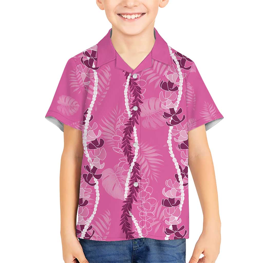 Hawaii Maile Lei Kid Hawaiian Shirt With Pink Monstera Pattern LT05 Kid Pink - Polynesian Pride