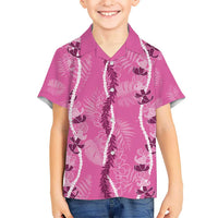 Hawaii Maile Lei Kid Hawaiian Shirt With Pink Monstera Pattern LT05 Kid Pink - Polynesian Pride