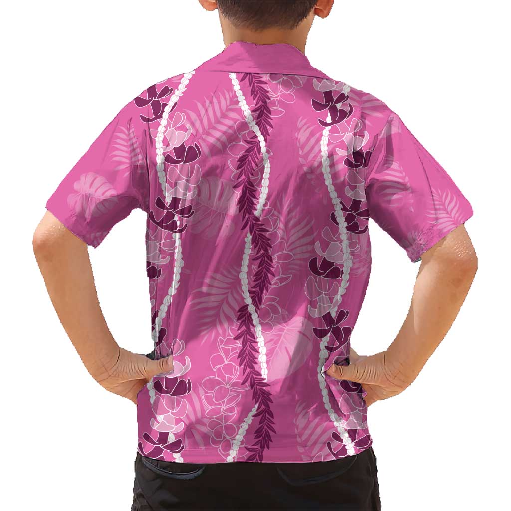 Hawaii Maile Lei Kid Hawaiian Shirt With Pink Monstera Pattern LT05 - Polynesian Pride