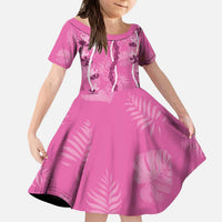 Hawaii Maile Lei Kid Short Sleeve Dress With Pink Monstera Pattern LT05 KID Pink - Polynesian Pride