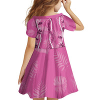 Hawaii Maile Lei Kid Short Sleeve Dress With Pink Monstera Pattern LT05 - Polynesian Pride