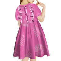 Hawaii Maile Lei Kid Short Sleeve Dress With Pink Monstera Pattern LT05 - Polynesian Pride