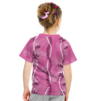 Hawaii Maile Lei Kid T Shirt With Pink Monstera Pattern LT05 - Polynesian Pride