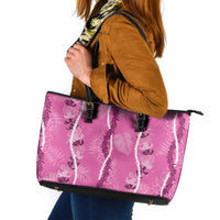 Hawaii Maile Lei Leather Tote Bag With Pink Monstera Pattern LT05 Pink - Polynesian Pride
