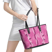 Hawaii Maile Lei Leather Tote Bag With Pink Monstera Pattern LT05 - Polynesian Pride
