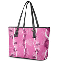 Hawaii Maile Lei Leather Tote Bag With Pink Monstera Pattern LT05 - Polynesian Pride