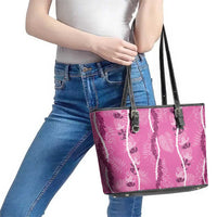 Hawaii Maile Lei Leather Tote Bag With Pink Monstera Pattern LT05 - Polynesian Pride